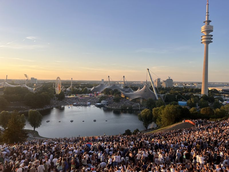 A large crowd at the Olympiapark in Munich